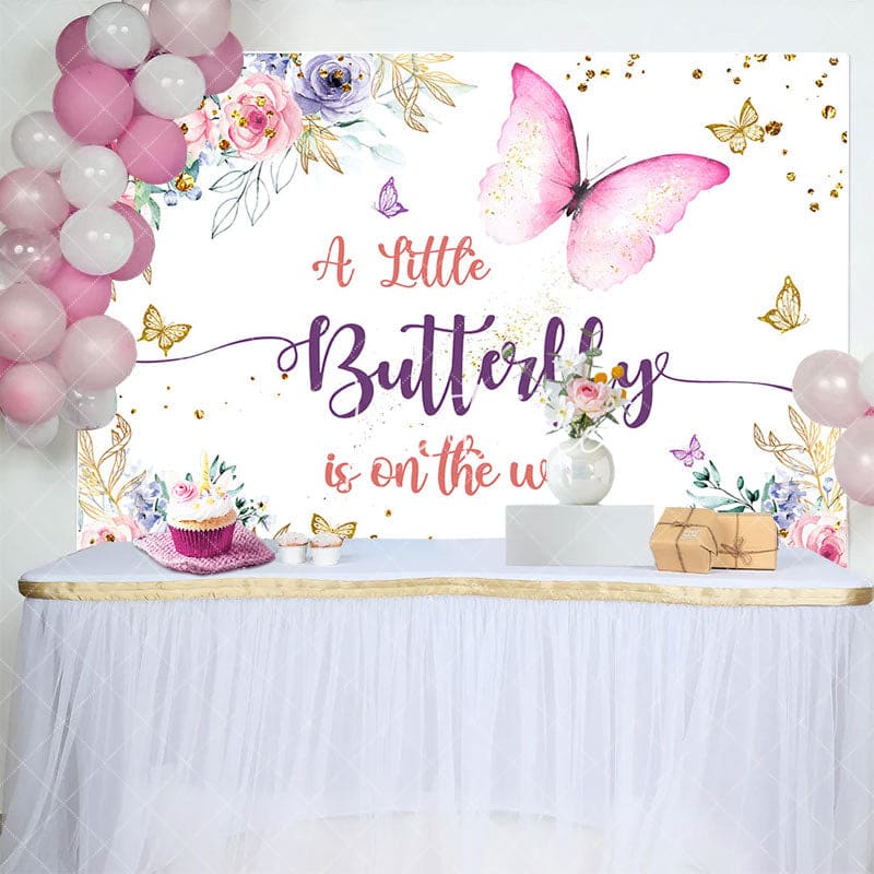 Aperturee - Aperturee Spring Color Floral Butterfly Baby Shower Backdrop