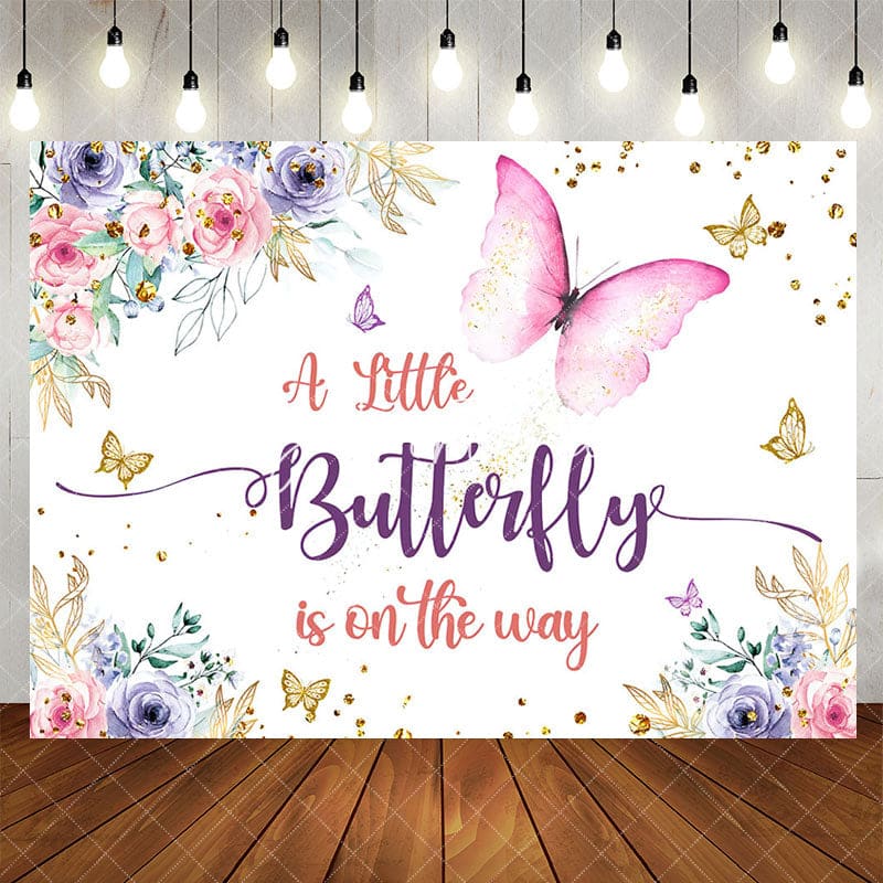 Aperturee - Aperturee Spring Color Floral Butterfly Baby Shower Backdrop