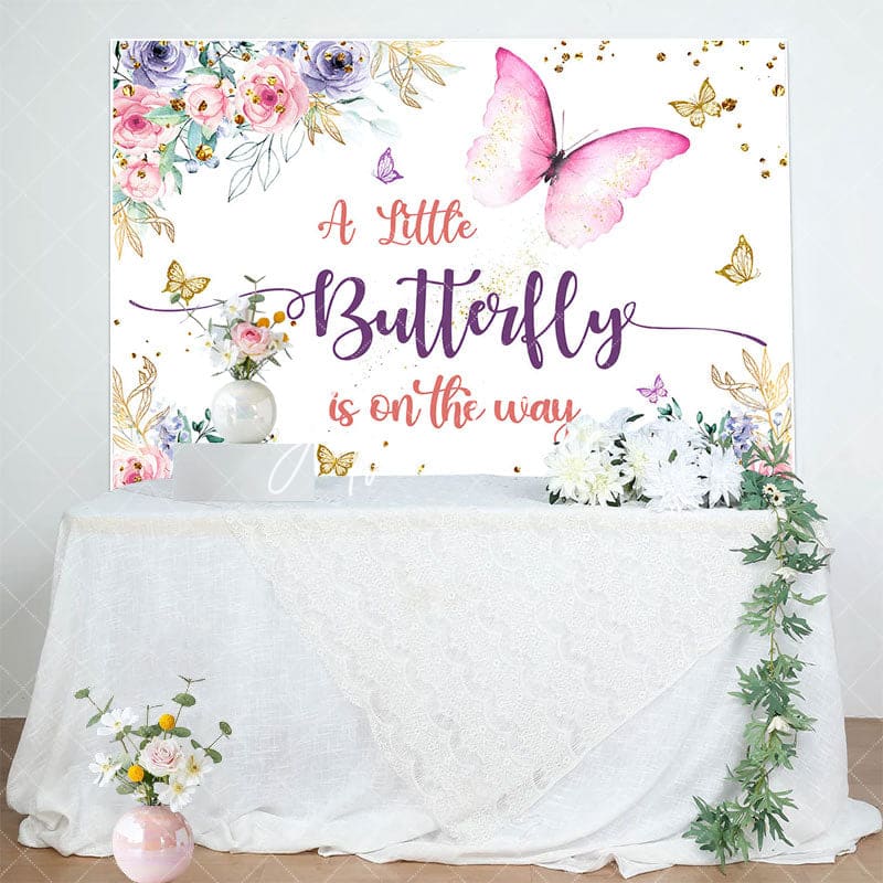 Aperturee - Aperturee Spring Color Floral Butterfly Baby Shower Backdrop