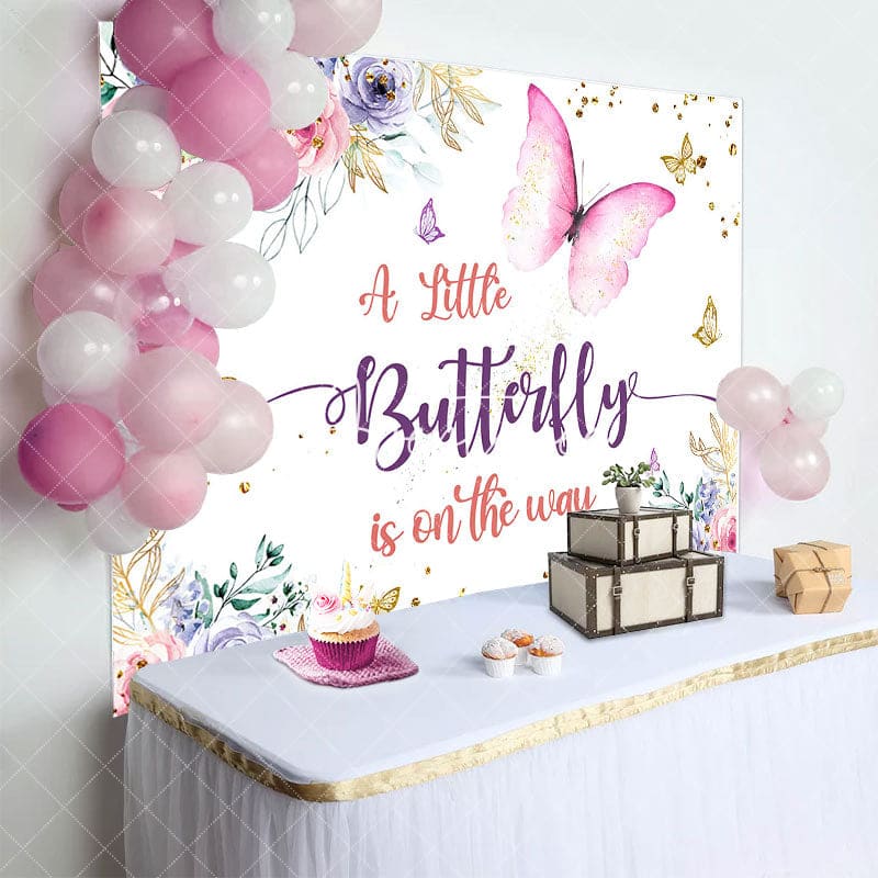 Aperturee - Aperturee Spring Color Floral Butterfly Baby Shower Backdrop