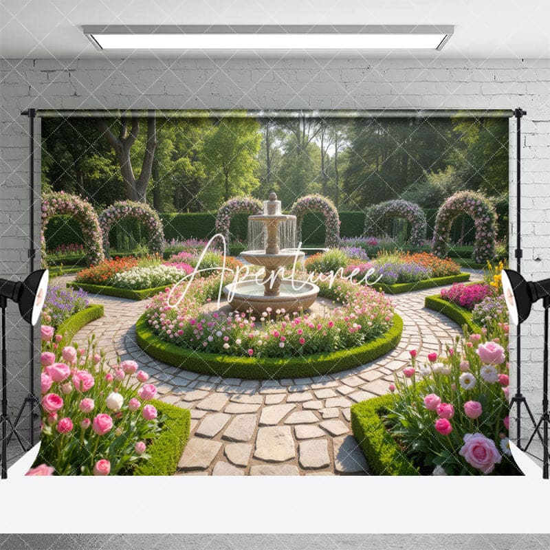 Aperturee - Aperturee Spring Color Floral Garden Fountain Wedding Backdrop