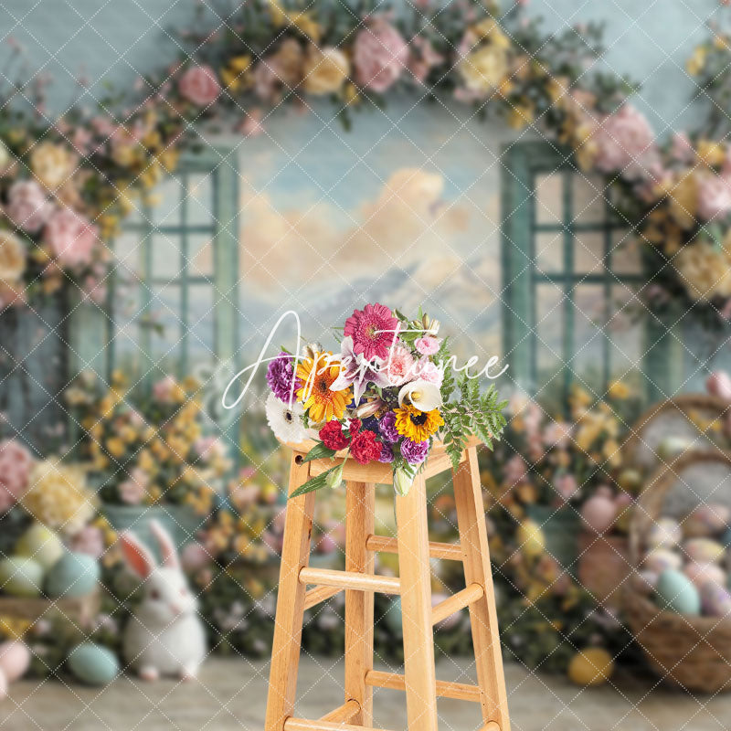 Aperturee - Aperturee Spring Color Floral Window Scene Easter Backdrop