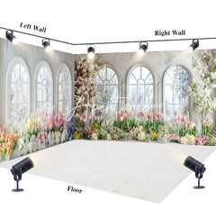 Aperturee - Aperturee Spring Color Floral Window Wedding Room Set Backdrop