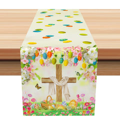 Aperturee - Aperturee Spring Colorful Egg Cross Floral Easter Table Runner