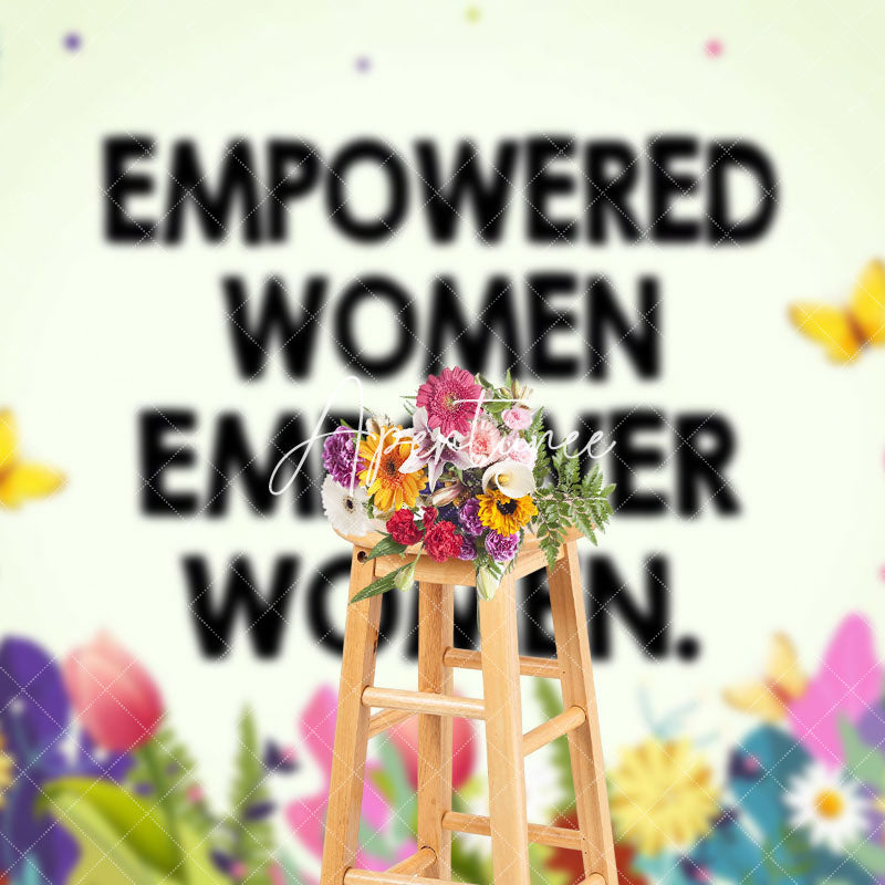 Aperturee - Aperturee Spring Colorful Floral Black Empower Women Backdrop