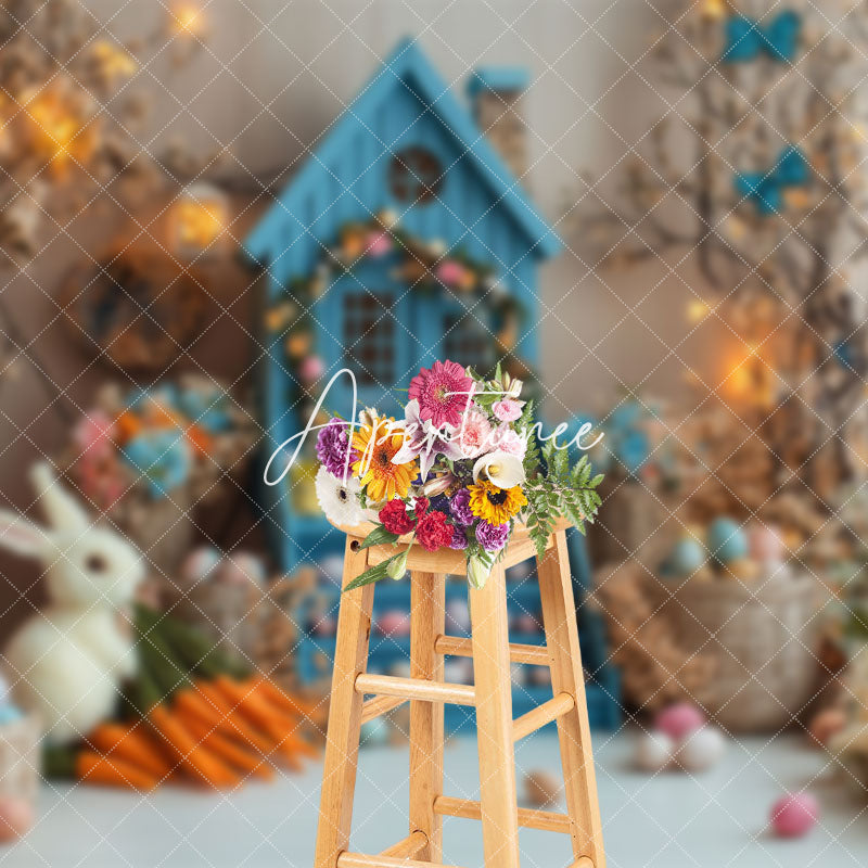 Aperturee - Aperturee Spring Colorful Floral Bunny Eggs Easter Backdrop