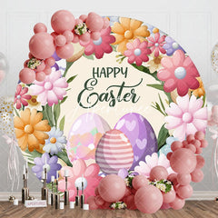 Aperturee - Aperturee Spring Colorful Floral Eggs Round Easter Backdrop