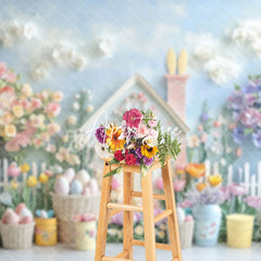 Aperturee - Aperturee Spring Colorful Floral Fence Eggs Easter Backdrop