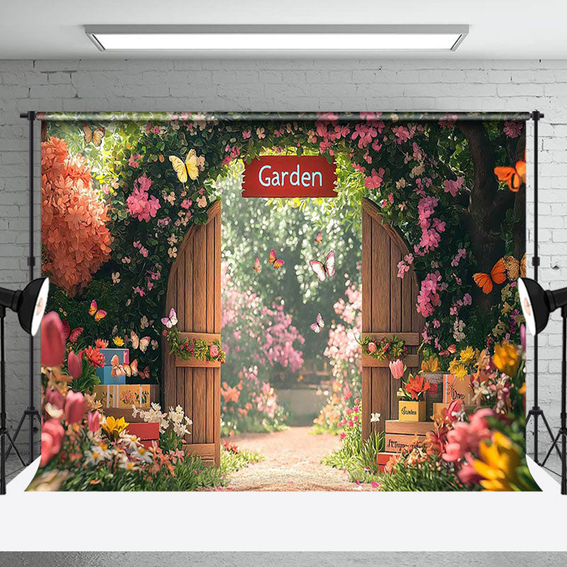 Aperturee - Aperturee Spring Colorful Floral Garden Gate Easter Backdrop