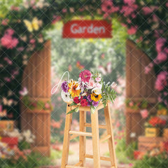 Aperturee - Aperturee Spring Colorful Floral Garden Gate Easter Backdrop