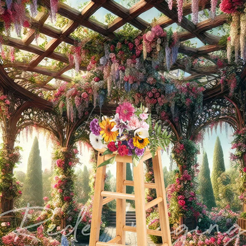Aperturee - Aperturee Spring Colorful Floral Gazeb Wedding Photo Backdrop