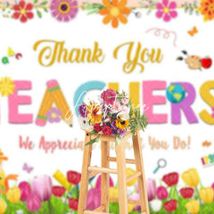 Aperturee - Aperturee Spring Colorful Floral Thank You Teachers Backdrop