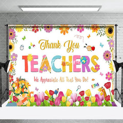 Aperturee - Aperturee Spring Colorful Floral Thank You Teachers Backdrop