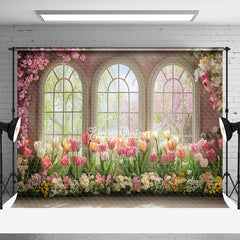 Aperturee - Aperturee Spring Colorful Floral Window Scene Photo Backdrop