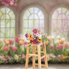 Aperturee - Aperturee Spring Colorful Floral Window Scene Photo Backdrop