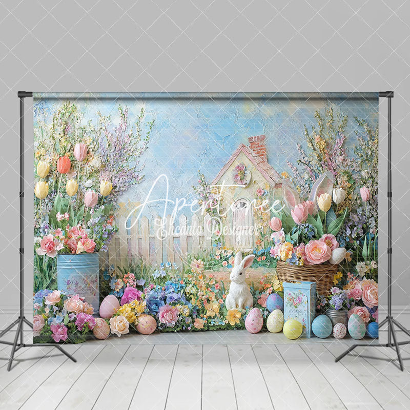 Aperturee - Aperturee Spring Colorful Garden Cabin Fence Easter Backdrop