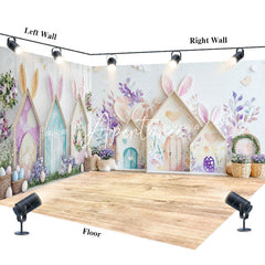 Aperturee - Aperturee Spring Colorful Rabbit Hutch Easter Room Set Backdrop