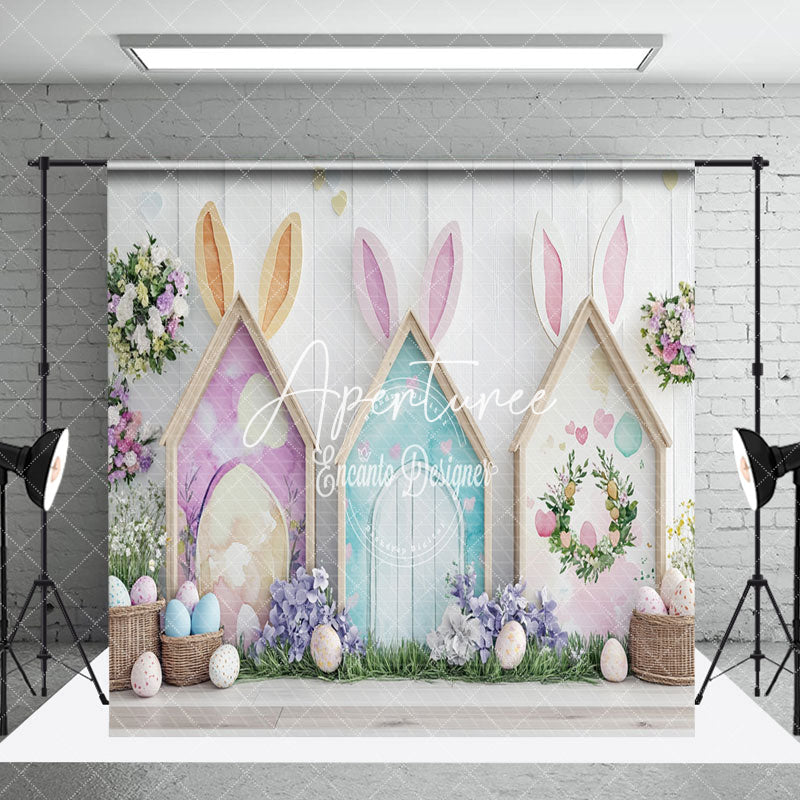 Aperturee - Aperturee Spring Colorful Rabbit Hutch Easter Room Set Backdrop