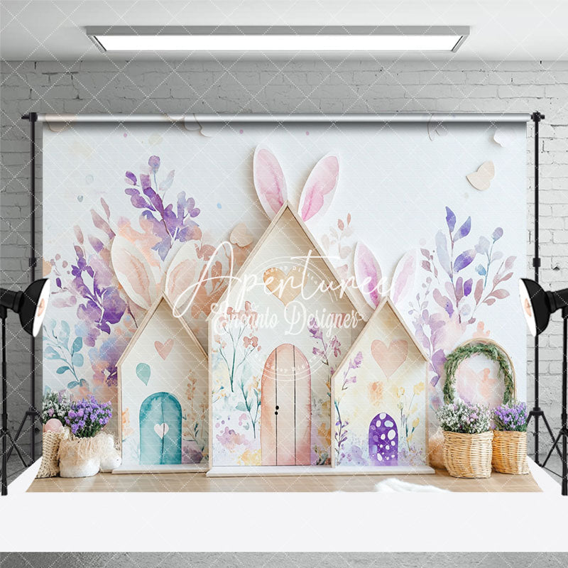 Aperturee - Aperturee Spring Colorful Rabbit Hutch Easter Room Set Backdrop