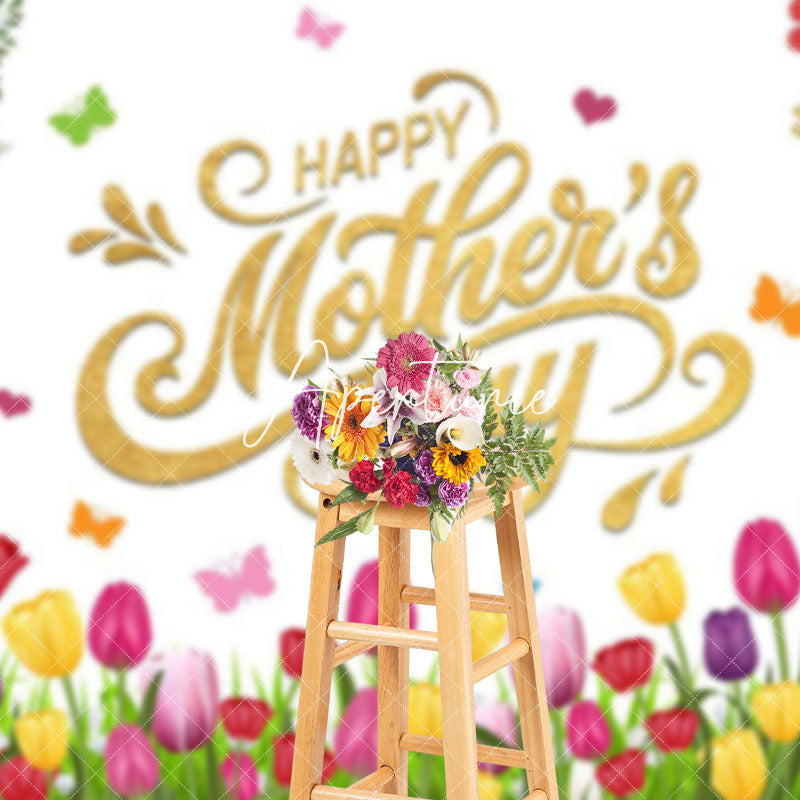 Aperturee - Aperturee Spring Colorful Tulip Gold Happy Mothers Day Backdrop