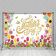 Aperturee - Aperturee Spring Colorful Tulip Gold Happy Mothers Day Backdrop