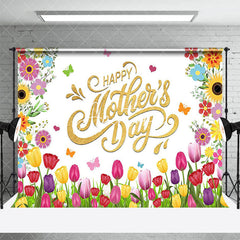 Aperturee - Aperturee Spring Colorful Tulip Gold Happy Mothers Day Backdrop