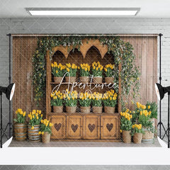 Aperturee - Aperturee Spring Design Wooden Cabinet Yellow Tulips Backdrop