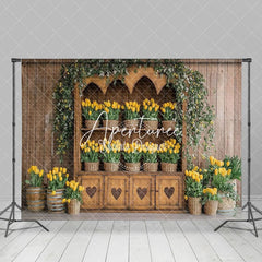 Aperturee - Aperturee Spring Design Wooden Cabinet Yellow Tulips Backdrop