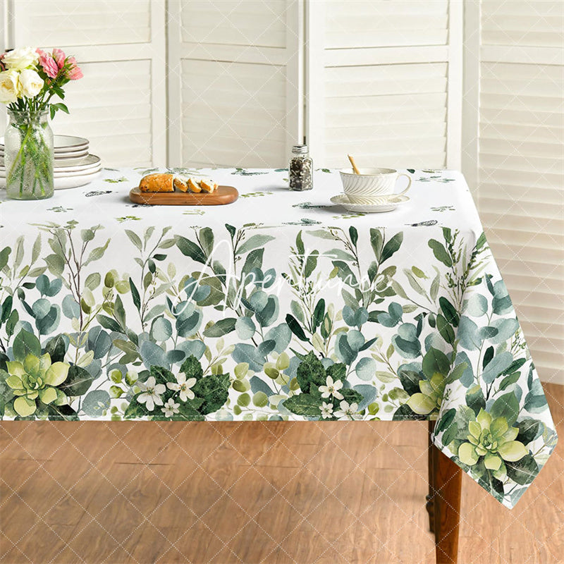 Aperturee - Aperturee Spring Eucalyptus Floral Tablecloth for Party Decor