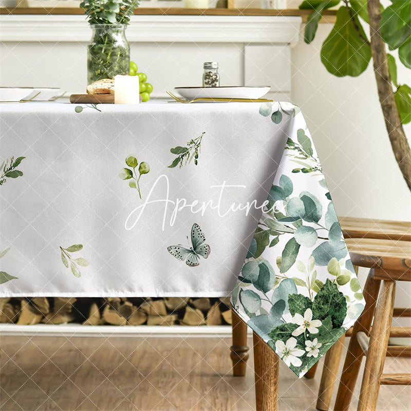 Aperturee - Aperturee Spring Eucalyptus Floral Tablecloth for Party Decor