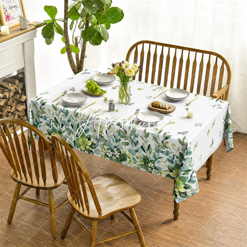 Aperturee - Aperturee Spring Eucalyptus Floral Tablecloth for Party Decor