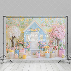 Aperturee - Aperturee Spring Fairy Colorful Floral House Easter Backdrop