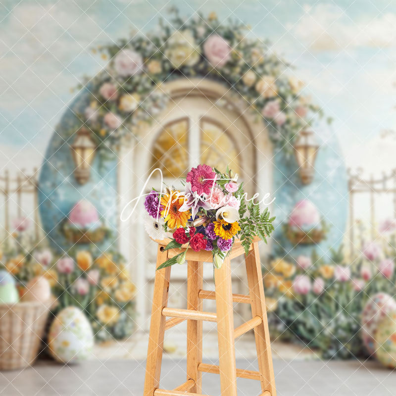 Aperturee - Aperturee Spring Floral Arch Gate Eggs Easter Photo Backdrop