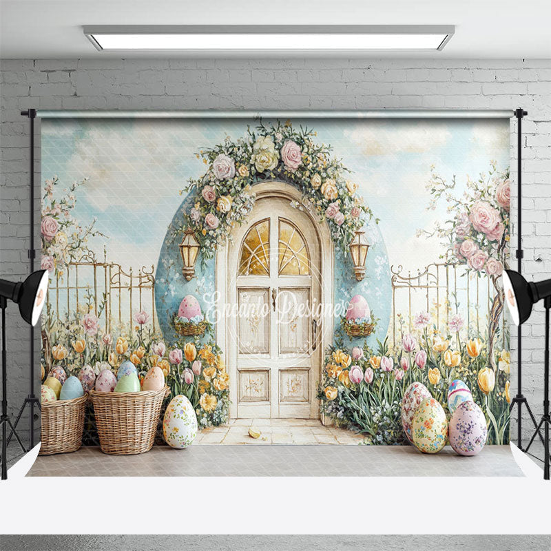 Aperturee - Aperturee Spring Floral Arch Gate Eggs Easter Photo Backdrop