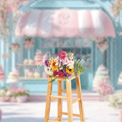 Aperturee - Aperturee Spring Floral Blue Dessert Shop Cake Smash Backdrop