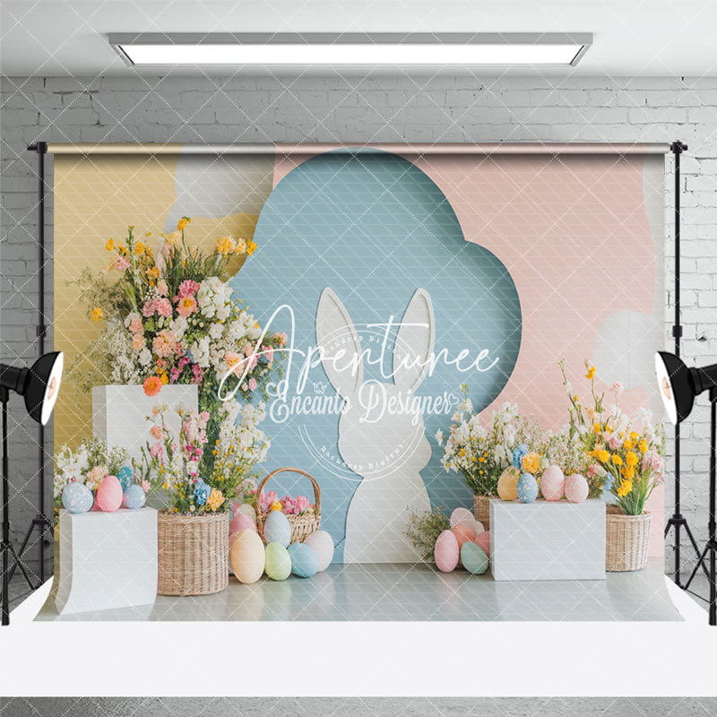 Aperturee - Aperturee Spring Floral Bunny Eggs Easter Room Set Backdrop