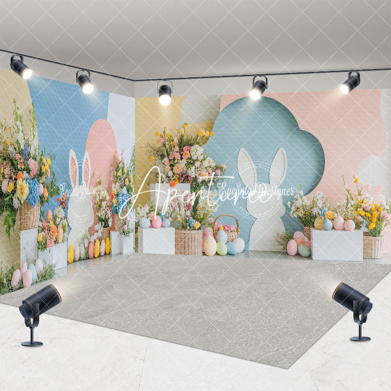 Aperturee - Aperturee Spring Floral Bunny Eggs Easter Room Set Backdrop