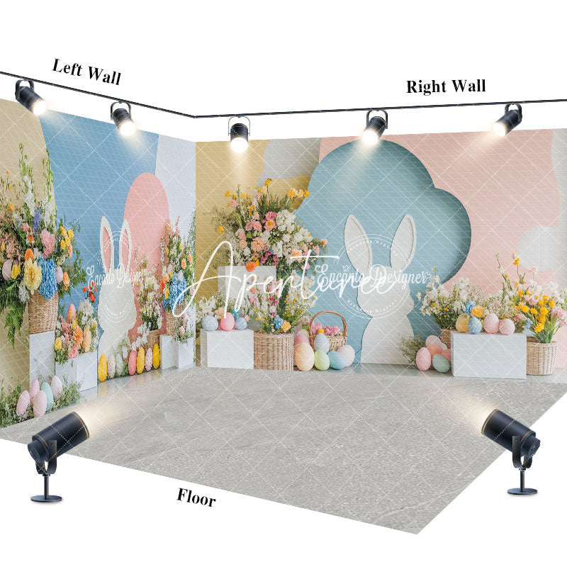 Aperturee - Aperturee Spring Floral Bunny Eggs Easter Room Set Backdrop