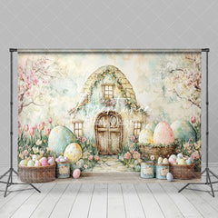 Aperturee - Aperturee Spring Floral Egg House Wall Easter Photo Backdrop