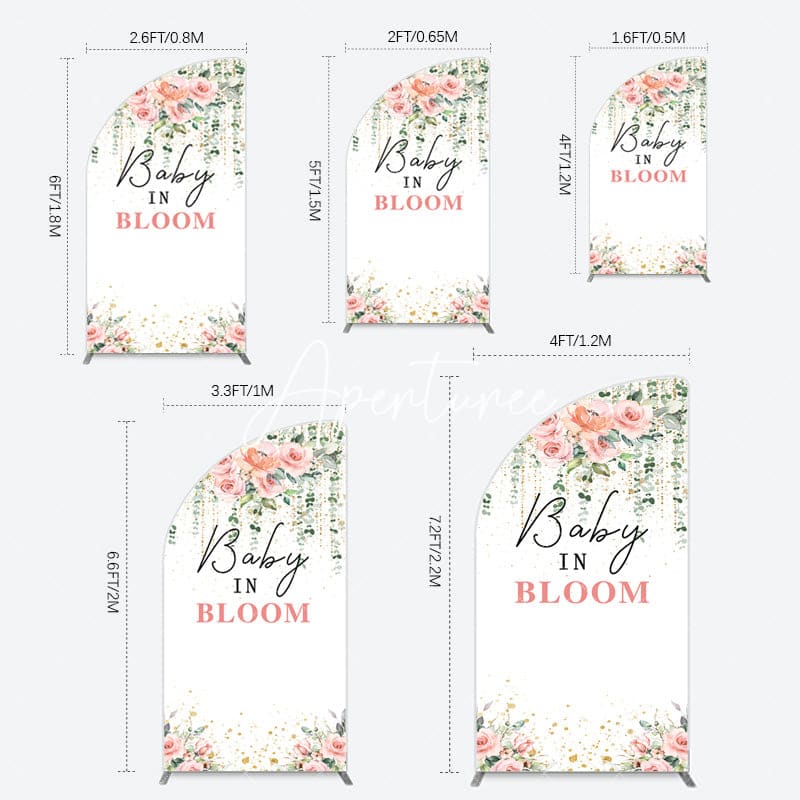 Aperturee - Aperturee Spring Floral Greenery Baby In Bloom Half Moon Arch Backdrop