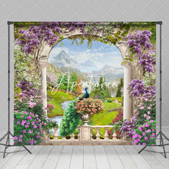 Aperturee - Aperturee Spring Floral Peacock Mountain Wonderland Backdrop