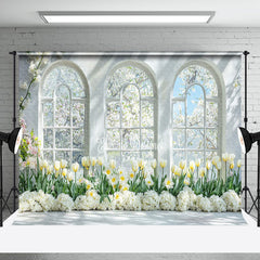 Aperturee - Aperturee Spring Floral Trees White Window Scenery Backdrop