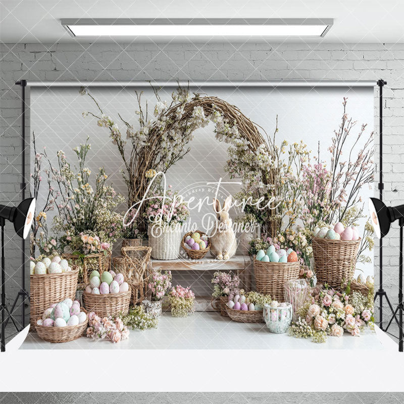 Aperturee - Aperturee Spring Floral Vine Bunny Eggs Basket Easter Backdrop