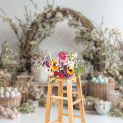 Aperturee - Aperturee Spring Floral Vine Bunny Eggs Basket Easter Backdrop