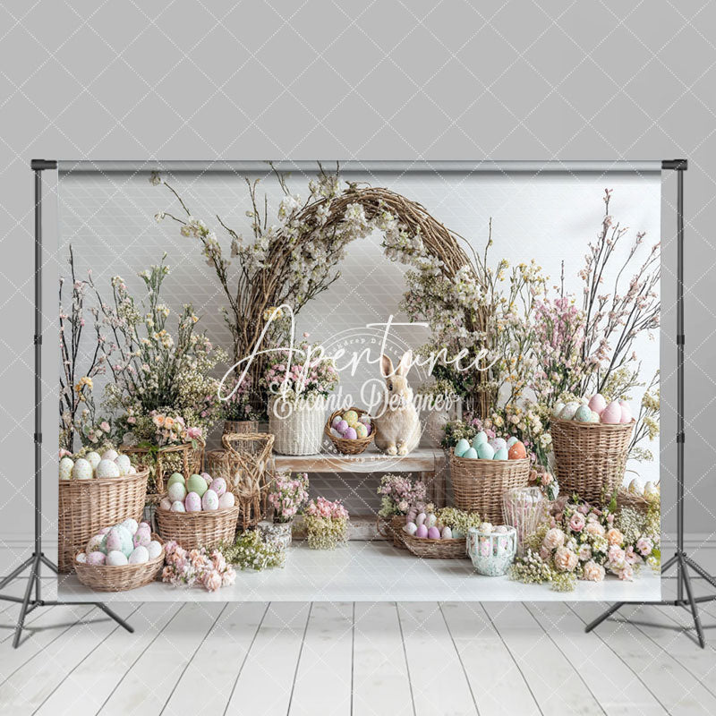 Aperturee - Aperturee Spring Floral Vine Bunny Eggs Basket Easter Backdrop