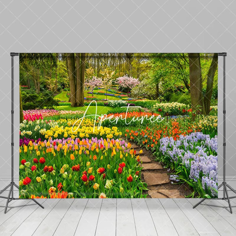 Aperturee - Aperturee Spring Forest Colorful Floral Field Photo Backdrop