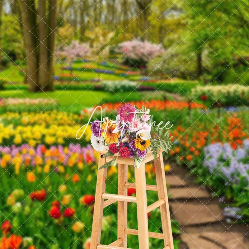 Aperturee - Aperturee Spring Forest Colorful Floral Field Photo Backdrop