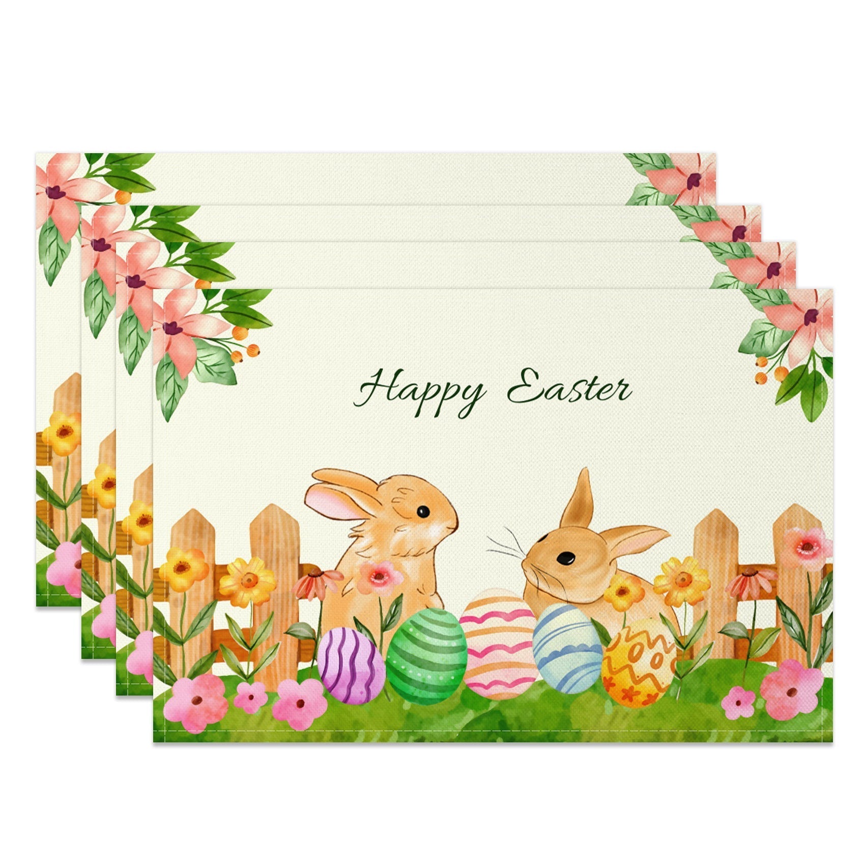 Aperturee - Aperturee Spring Garden Bunny Eggs Easter Set Of 4 Placemats