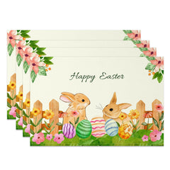 Aperturee - Aperturee Spring Garden Bunny Eggs Easter Set Of 4 Placemats