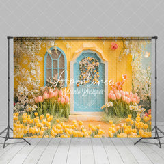 Aperturee - Aperturee Spring Garden Cabin Natural Yellow Tulip Backdrop